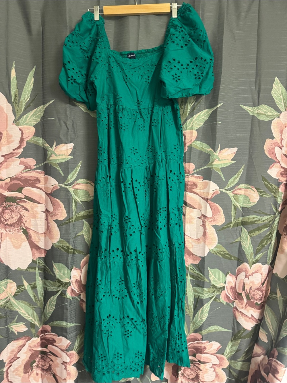 Meadow Rue Emerald Eyelet Puff-Sleeve Maxi Dress